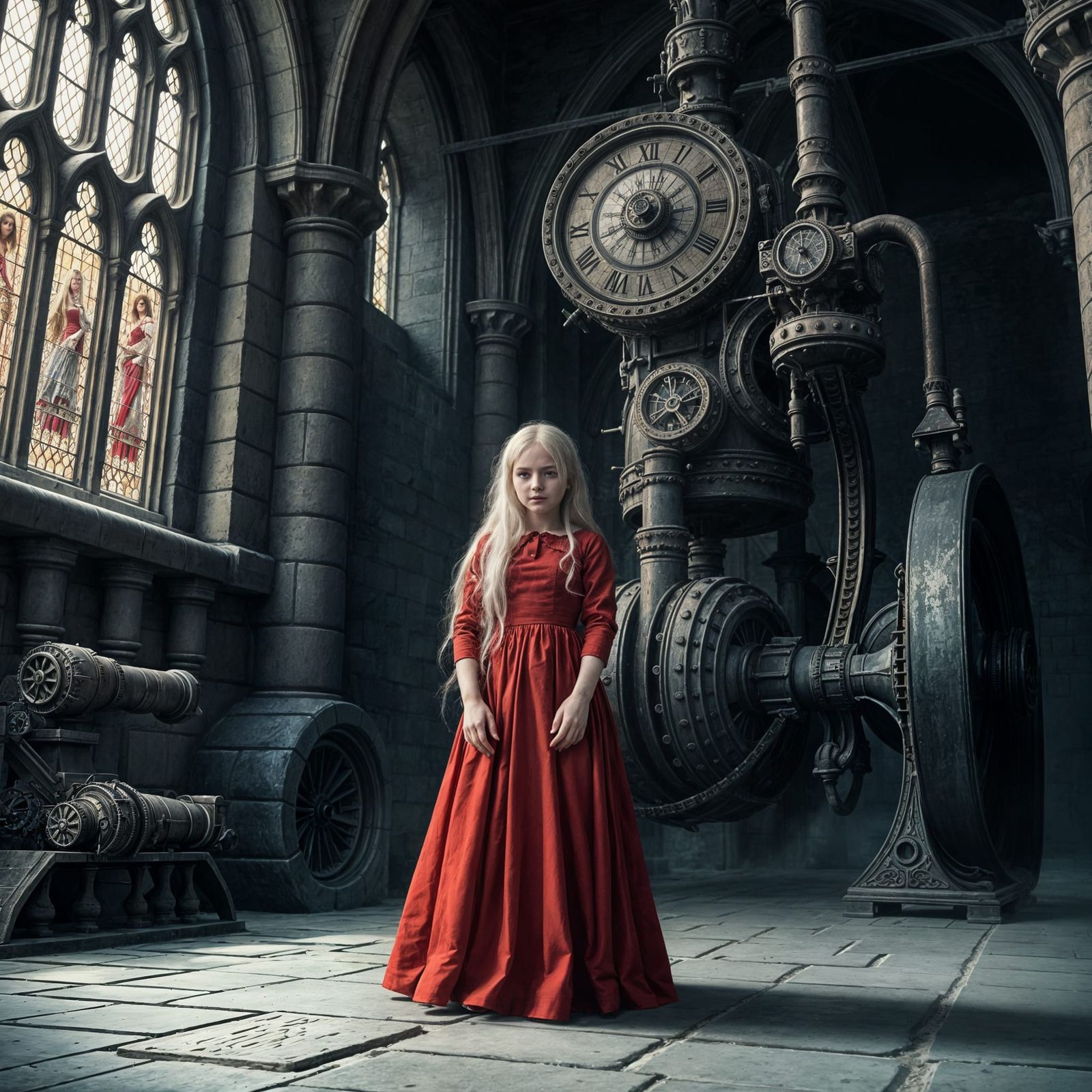 Gothic Castle Scene with Steampunk Engine