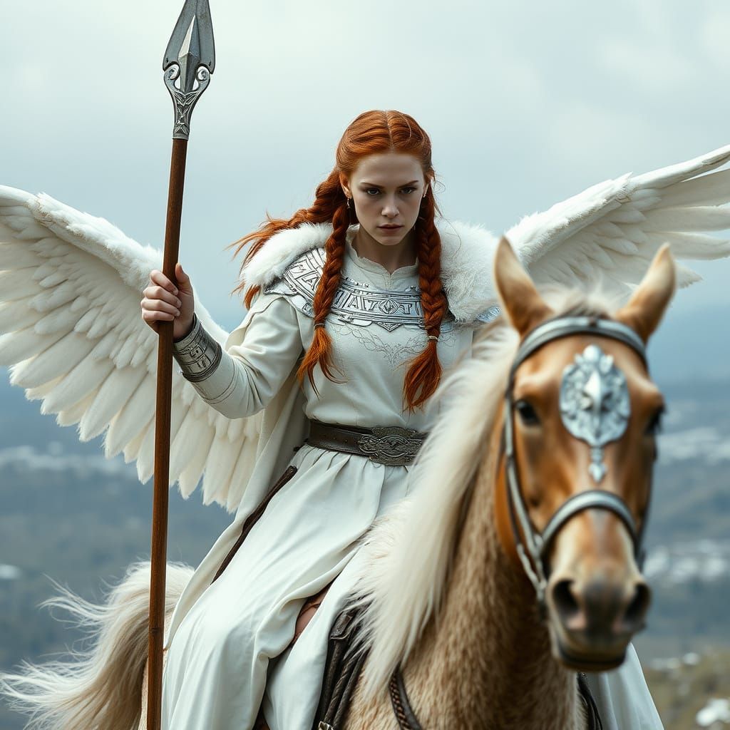 Valkyrie on Winged Horse in Cinematic Style