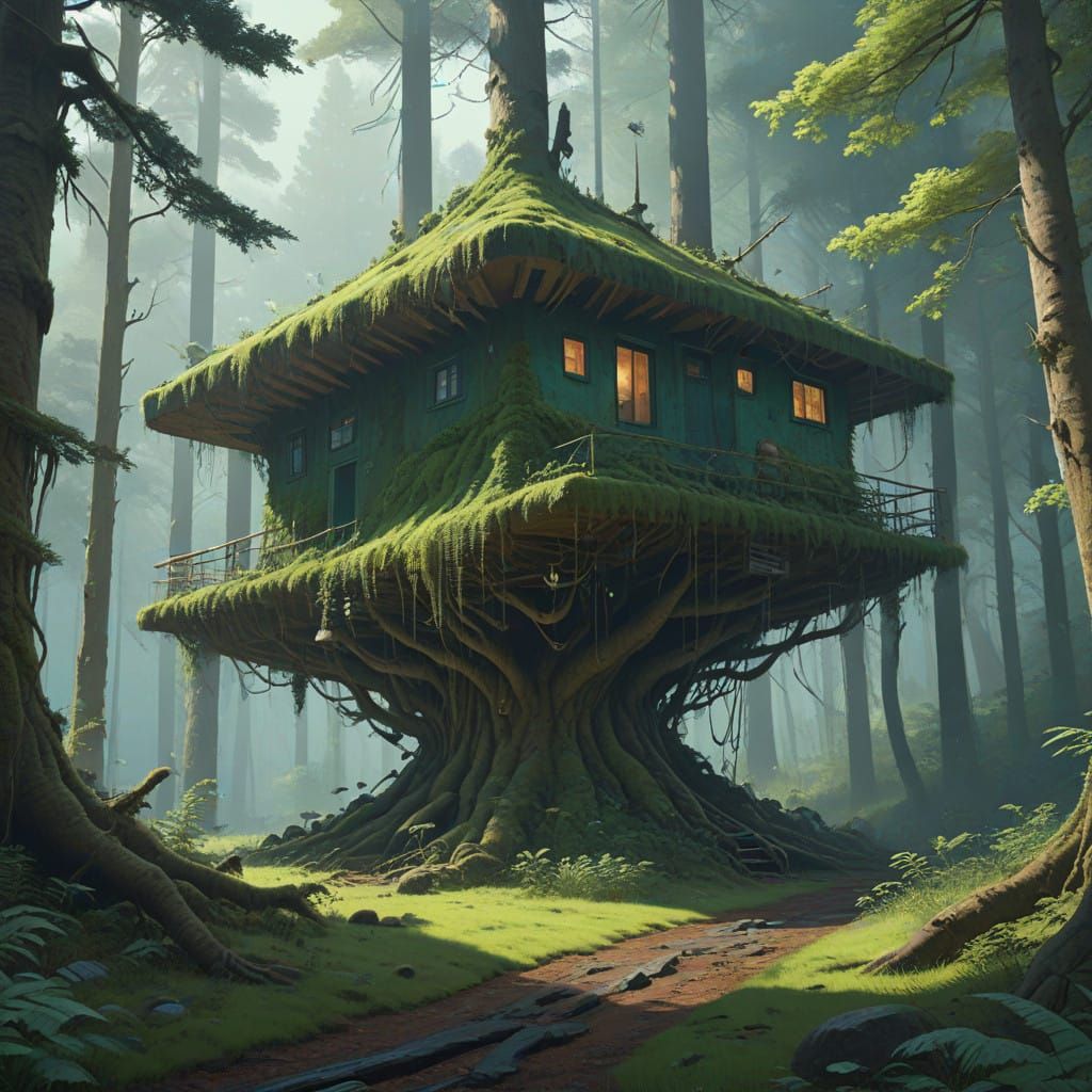 Enchanted Treehouse Sanctuary in Whimsical Landscape