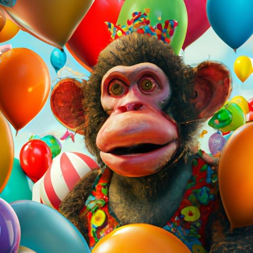 Monkey Clown in Colorful Balloon Fantasy