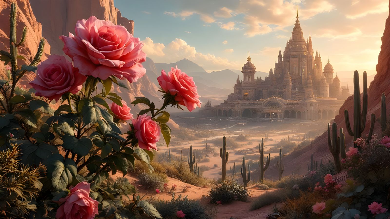 Dieselpunk Rose Bush in a Magical Desert Kingdom