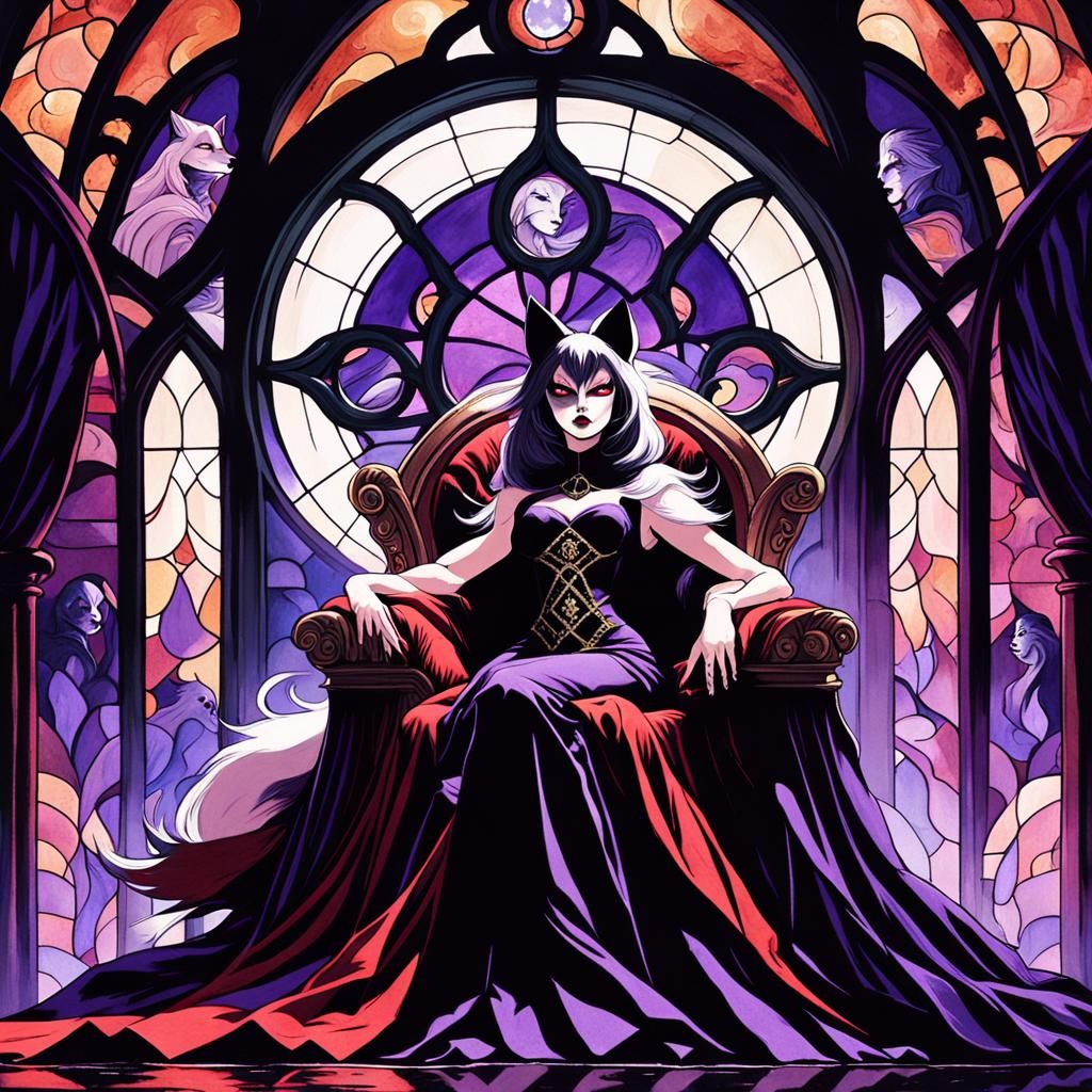 Kitsune as Dark Fantasy Mistress on Throne