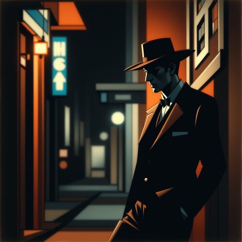Film Noir Detective in Shadowy Alleyway