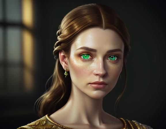 Woman with Green Eyes in Hyper-Realistic Digital Art