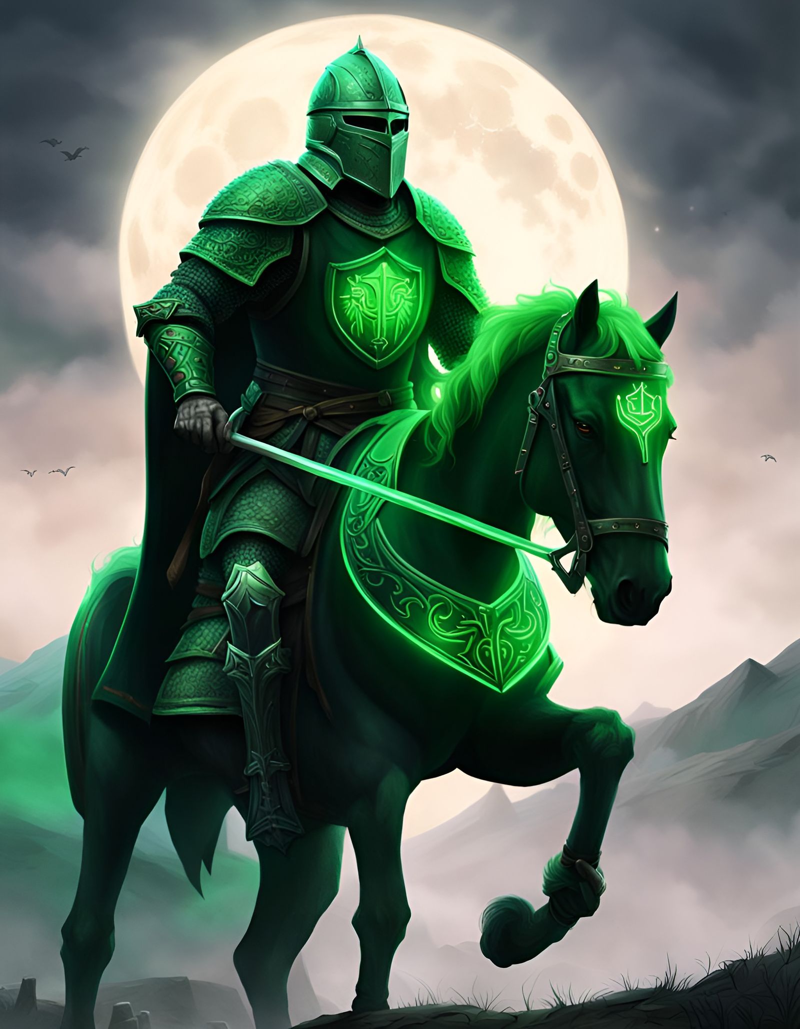 Green Knight of Arthurian Legend in Neon Fantasy