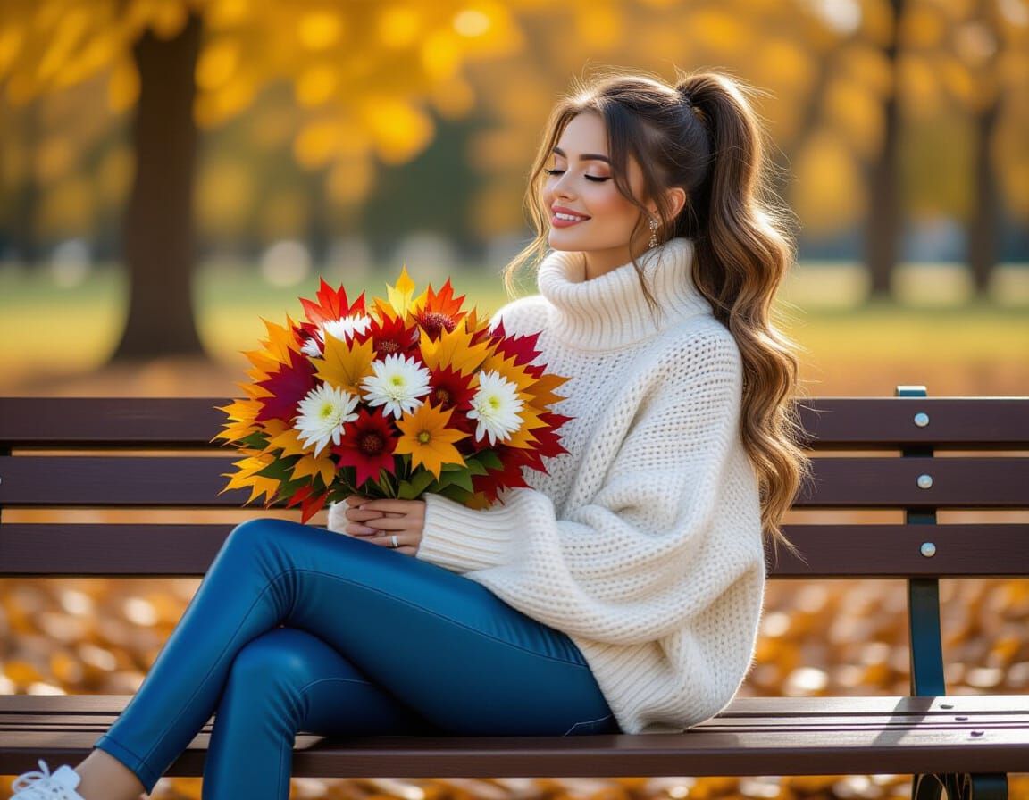 Autumn Portrait: Girl with Maple Leaves in Park