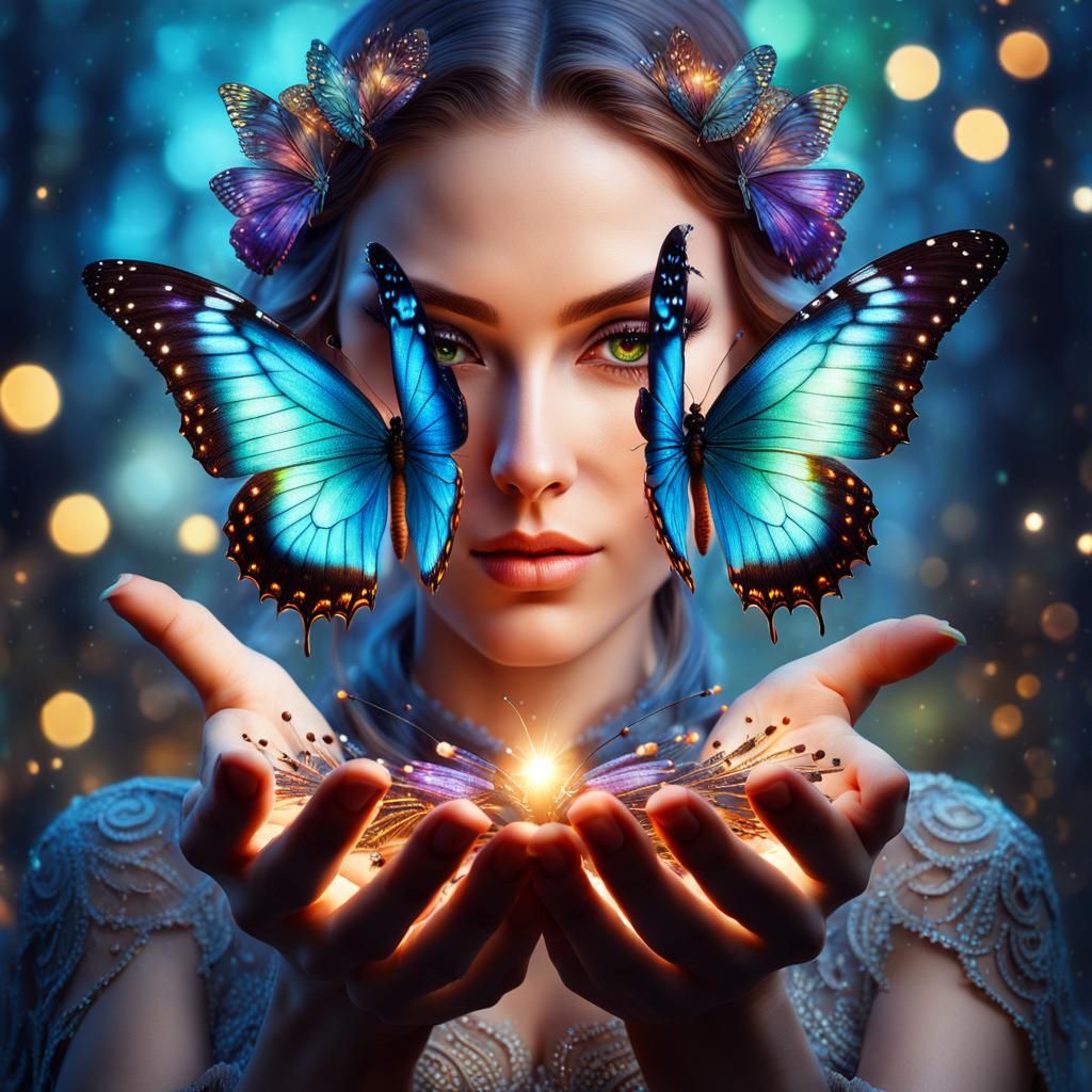 Enchanted Fae with Butterfly: Surreal Semi-Realistic Art
