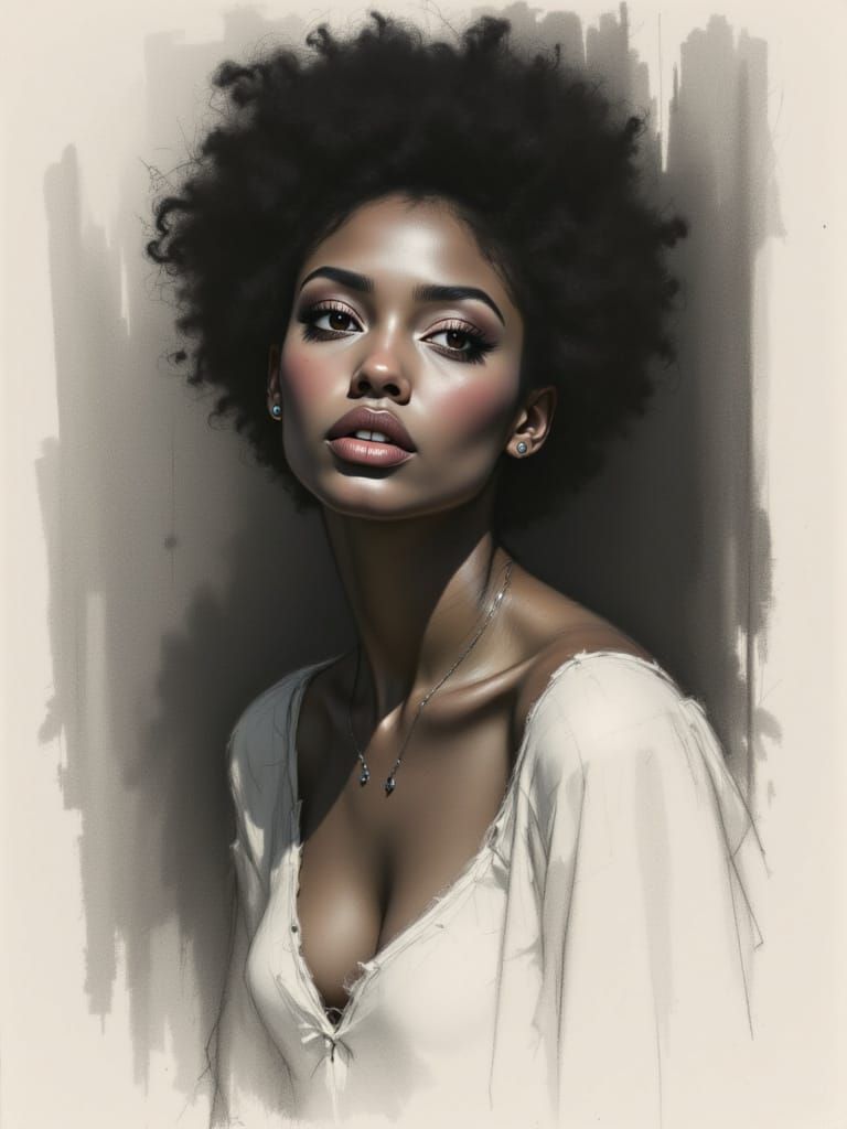 Soulful Portrait in Soft Pastels and Charcoal