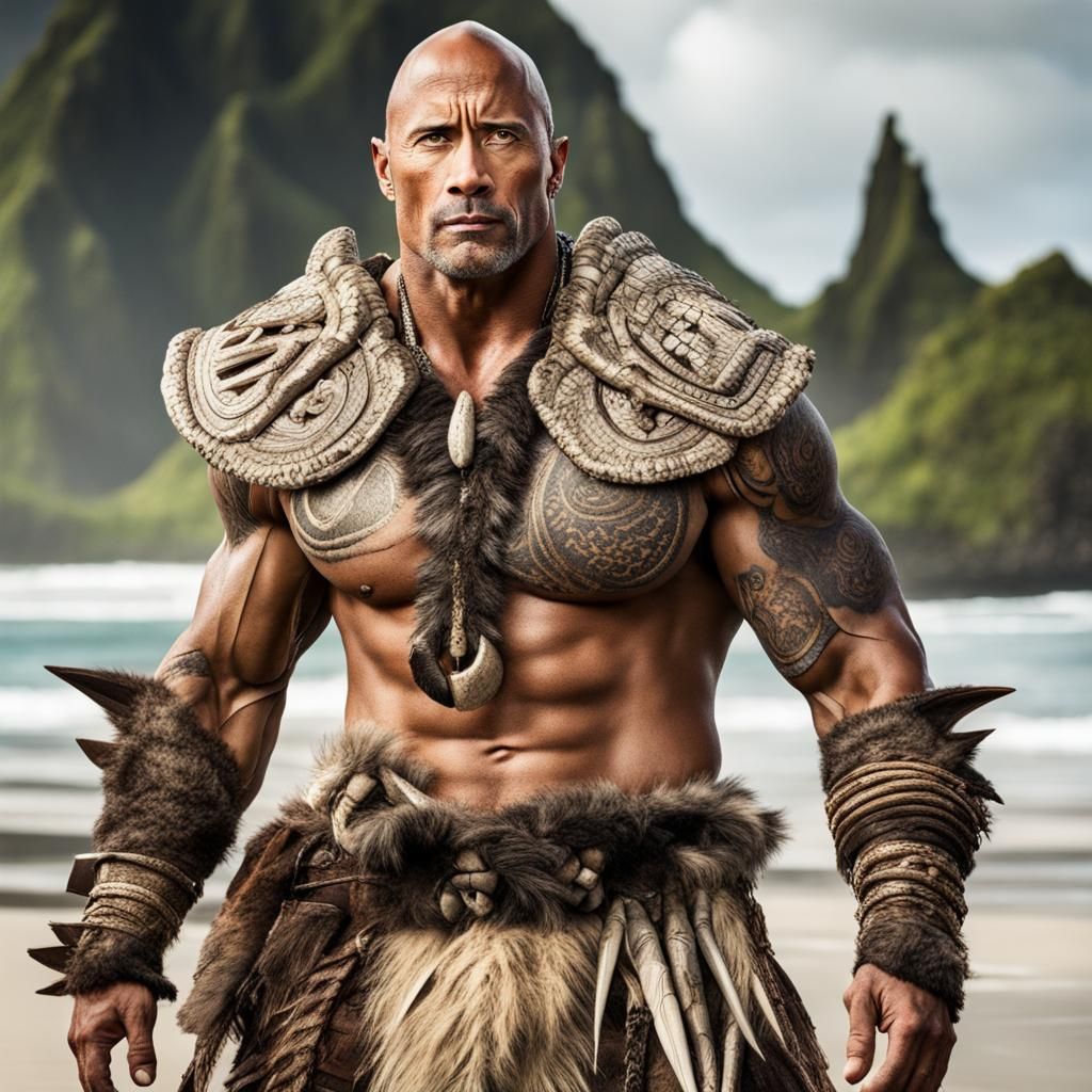 Concept of Dwayne Johnson as a Polynesian Monster Hunter, po...