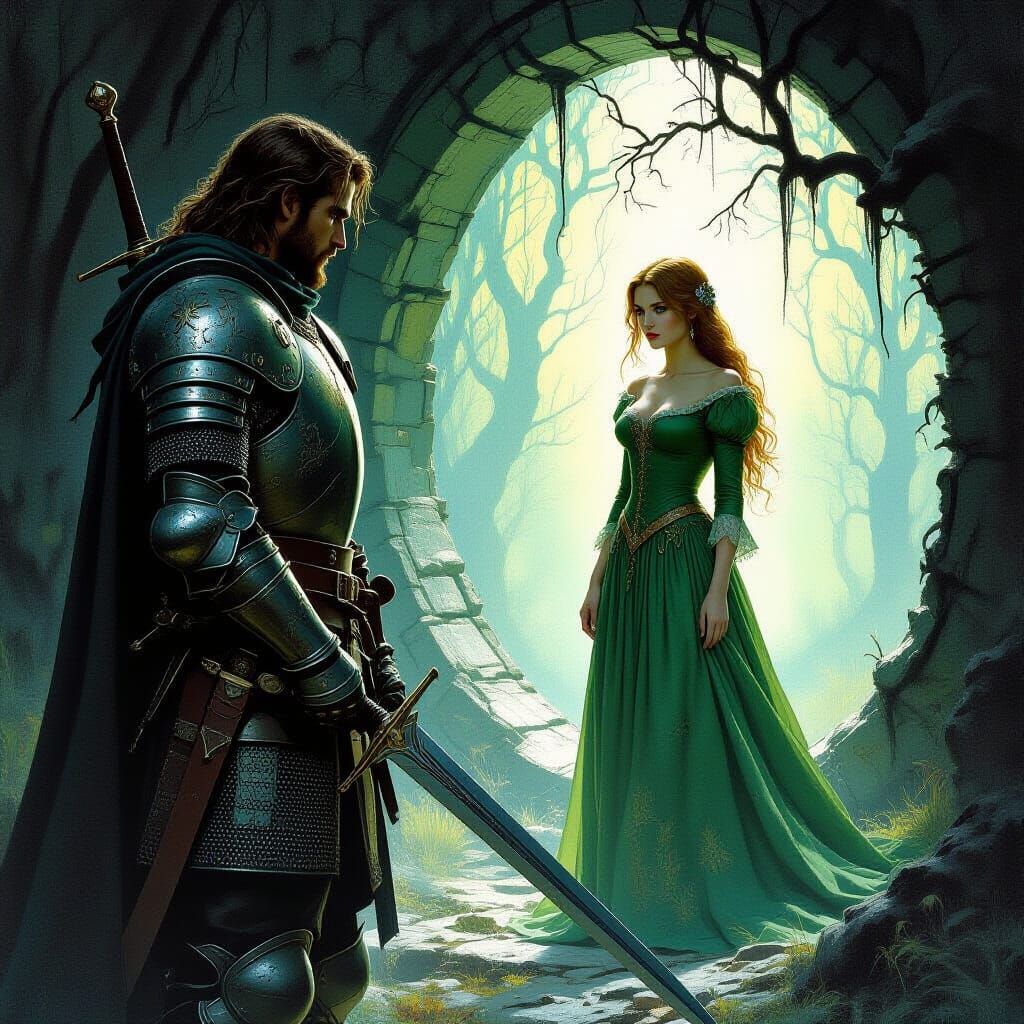 Knight Guards Portal with Maiden, Dramatic Lighting