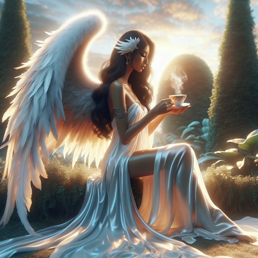 Serene Angel in Morning Garden