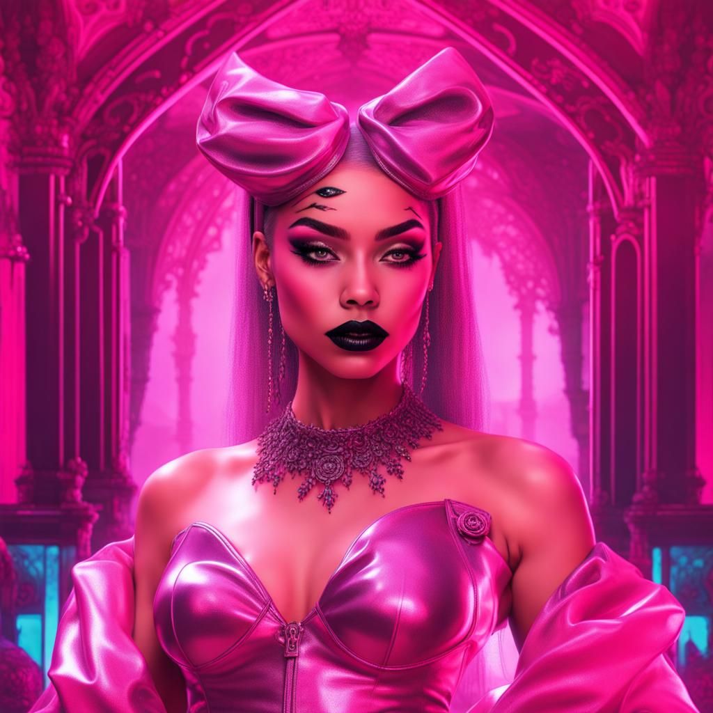 Goth Spy Woman as Rouge in Synthwave Style