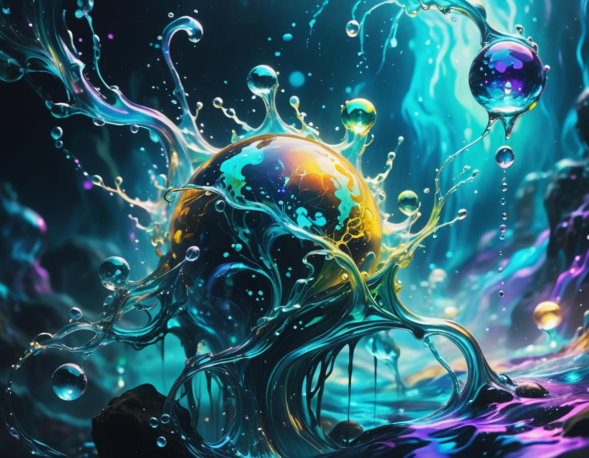 Water Elemental in Bioluminescent Liquid Dreamscape