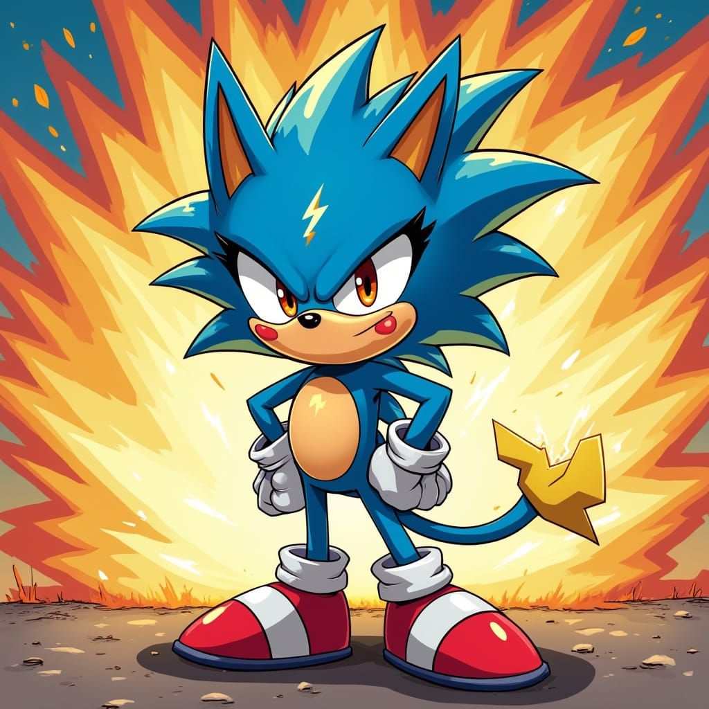 Electric Hero Blends Sonic and Pikachu in Dynamic Cartoon St...