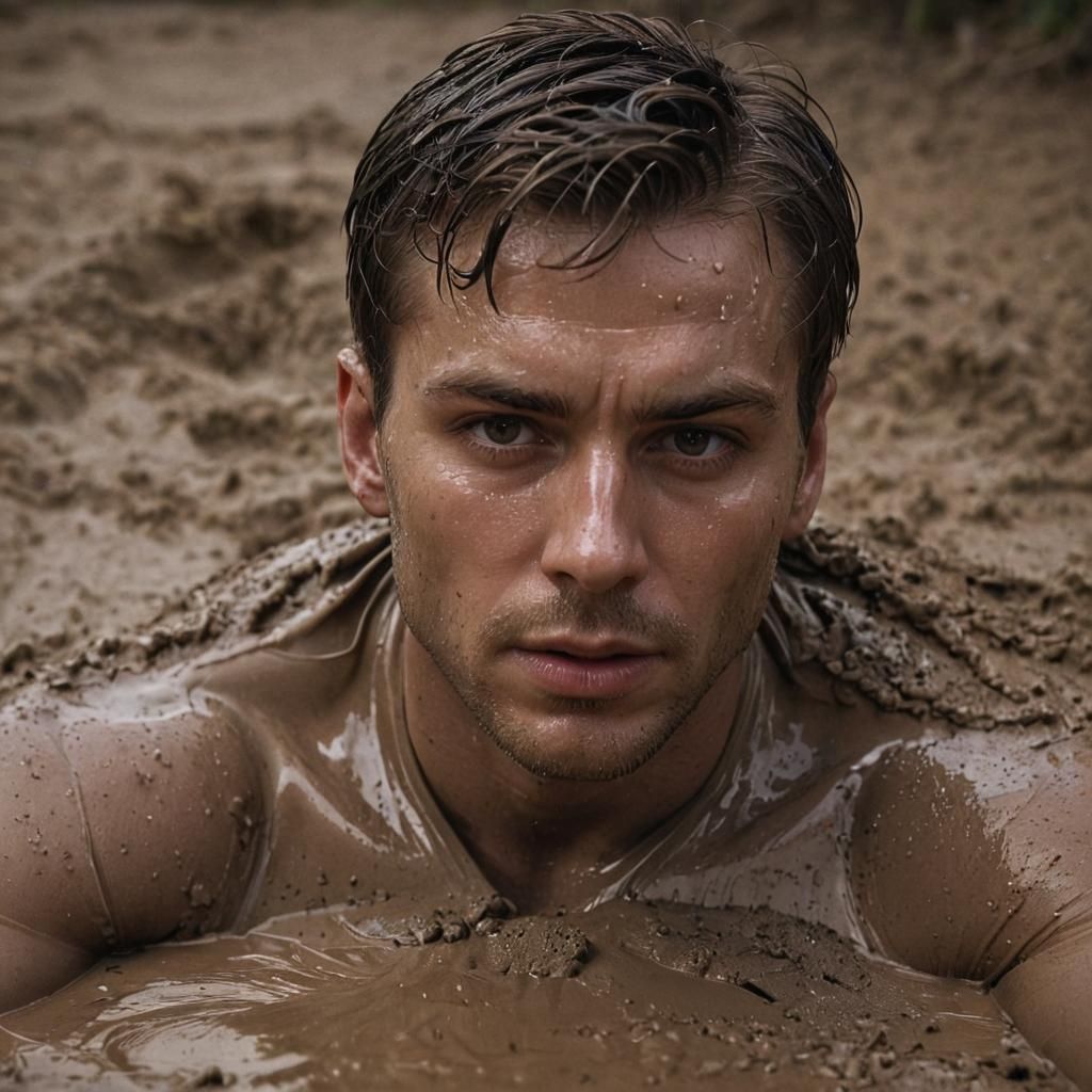 Intense Portrait of Man Sinking in Quicksand