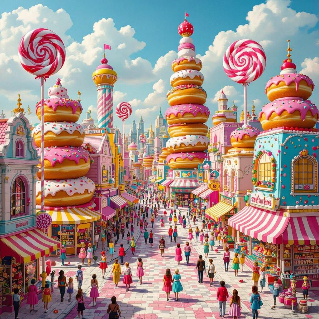 Candy City Square with Donut Buildings