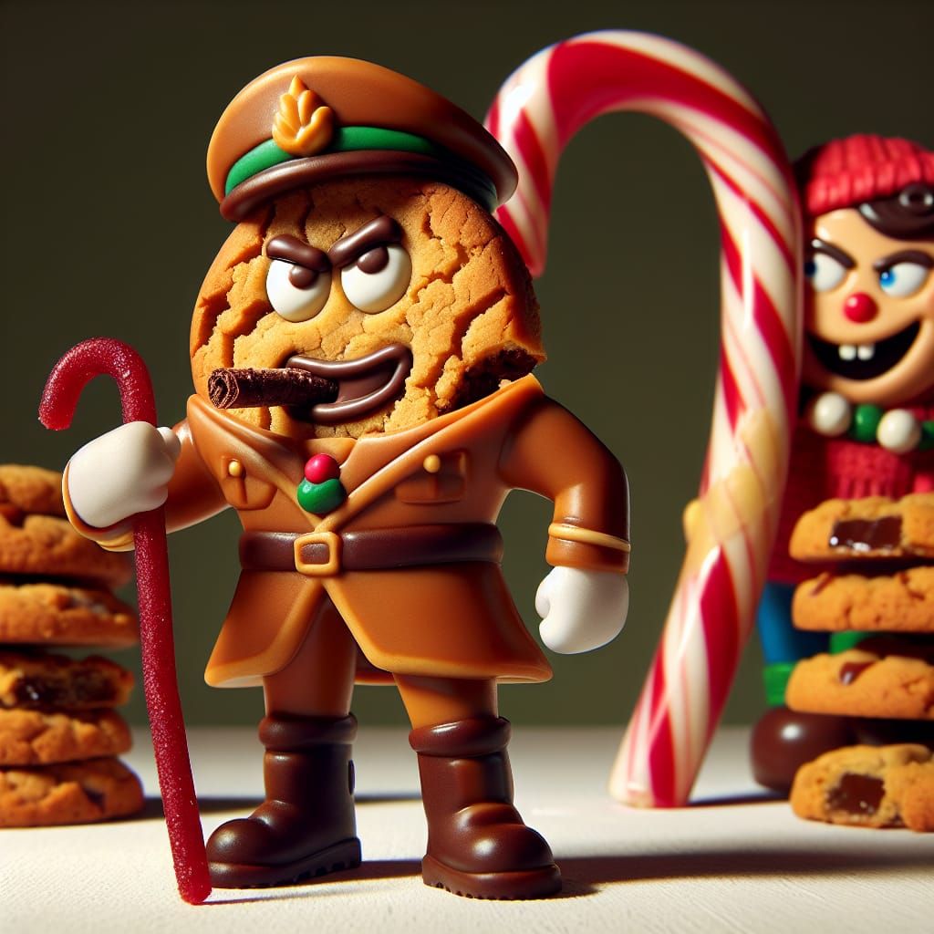 Cookie Leader in Military Attire Supports Himself on Candy C...