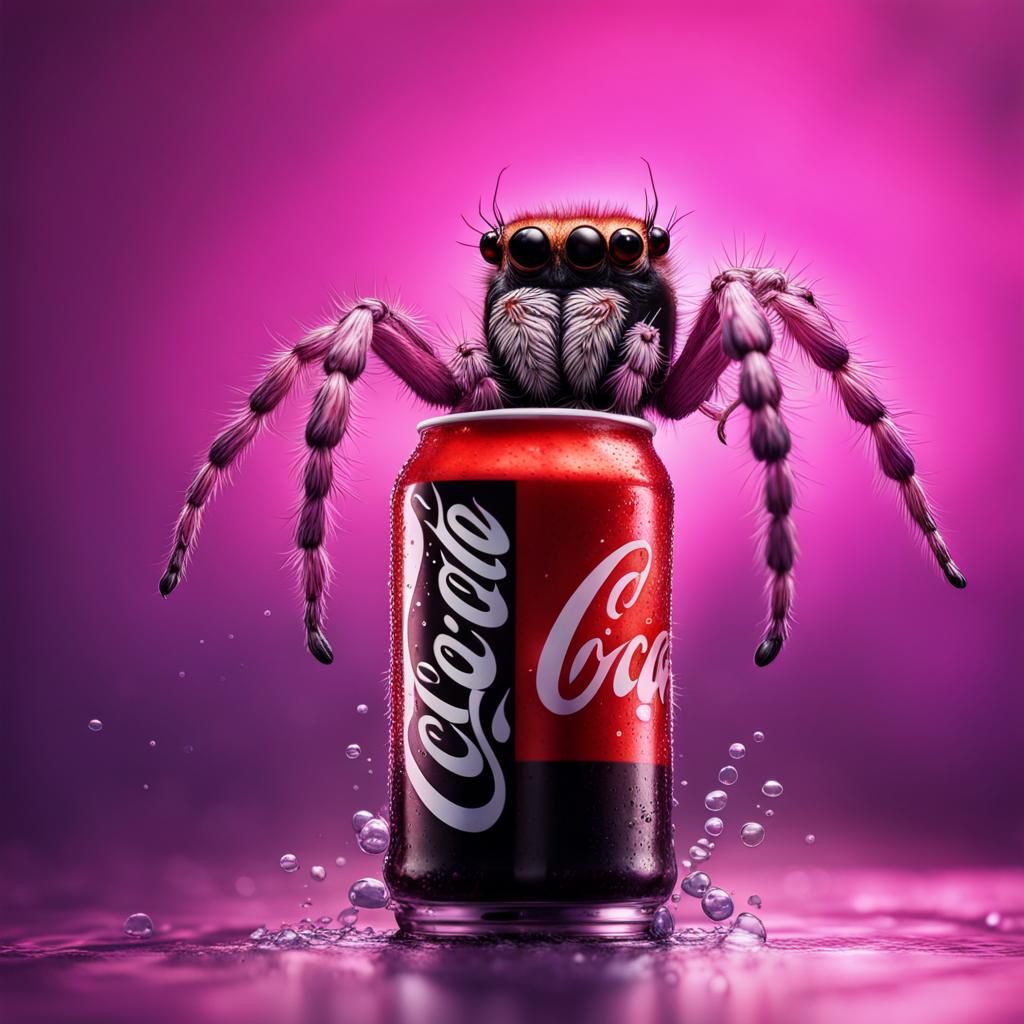 Hyperrealistic Jumping Spider on Coke Can