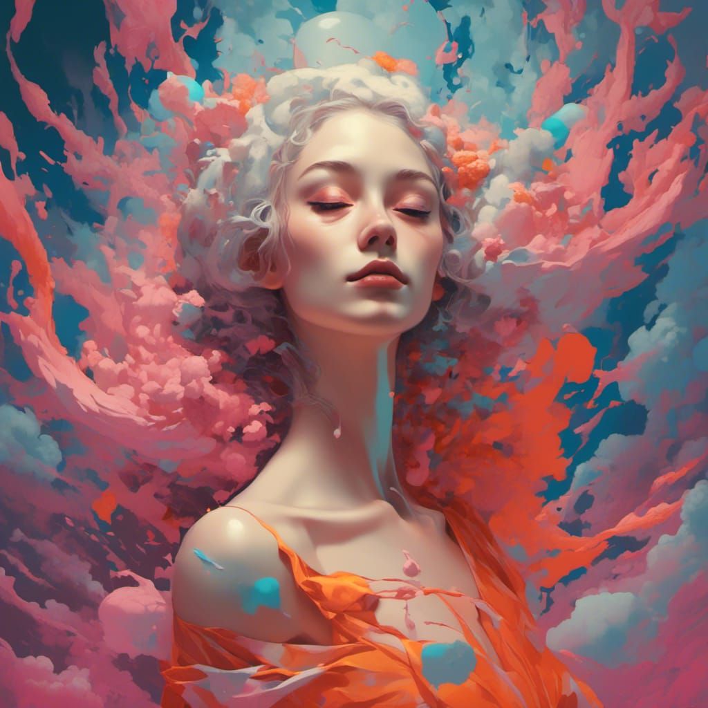 Detailed Portrait of Woman in Splash Art Style