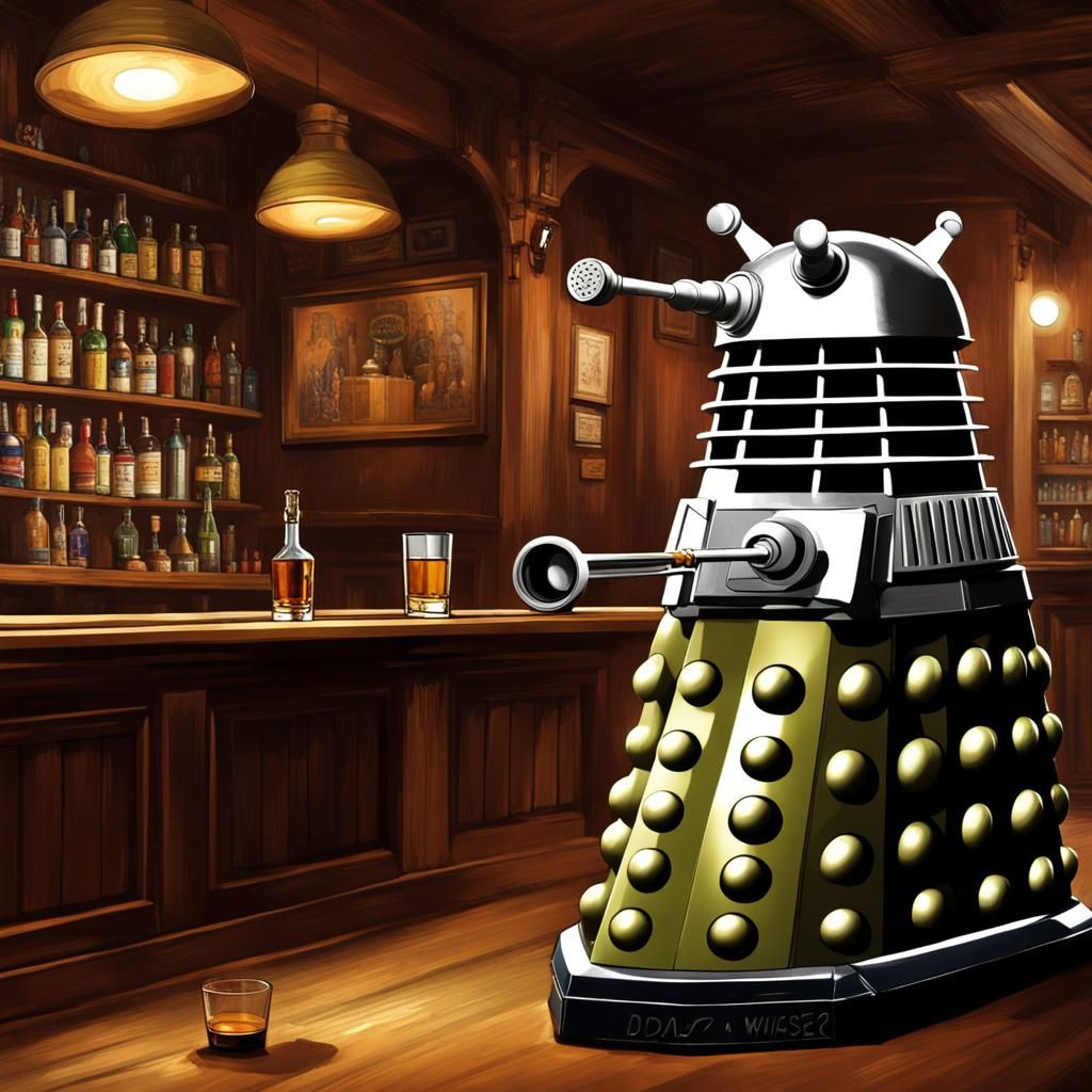 Dalek Enjoying Whisky in Classic Bar