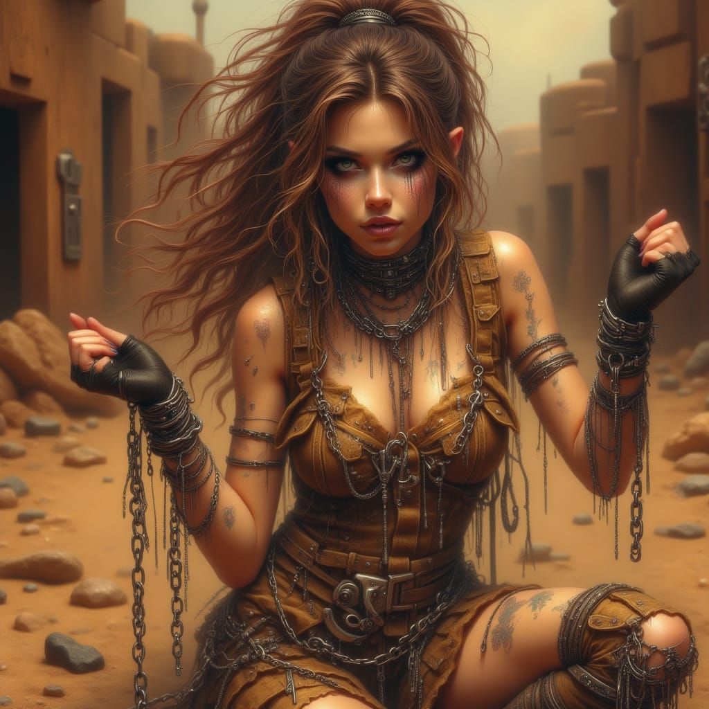 Woman Breaks Free From Chains in Sunlit Desert