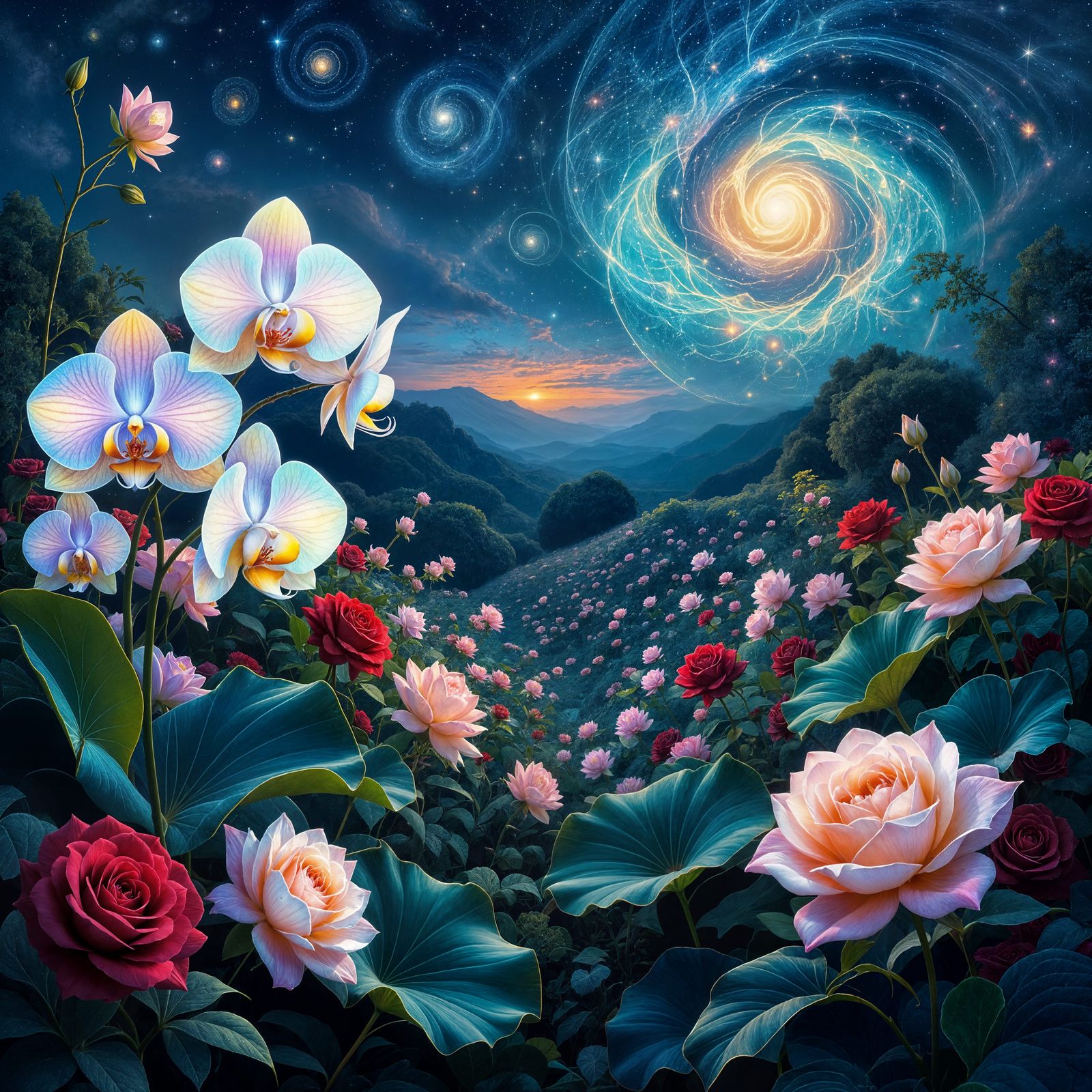 Bioluminescent Cosmic Garden Pulsing with Divine Energy