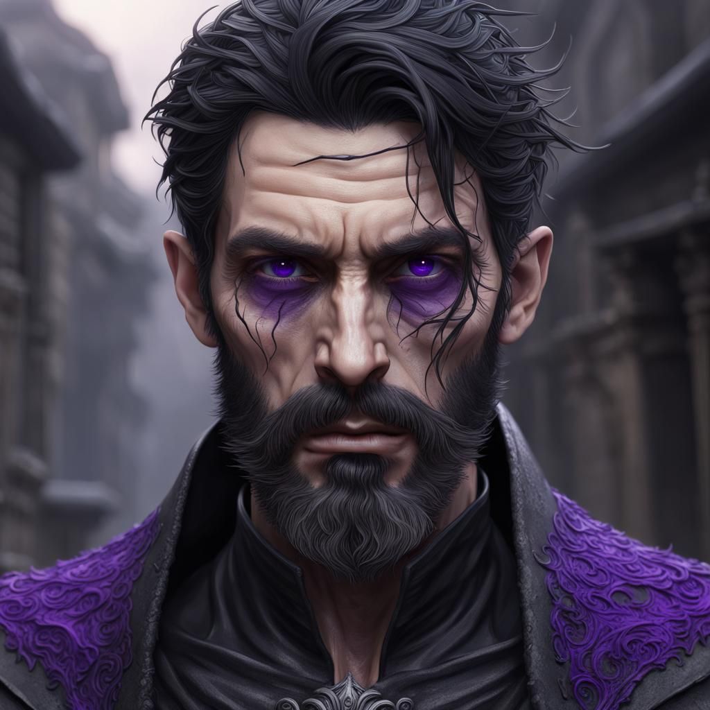 Ominous Raven-Themed Portrait of a Sweaty Man