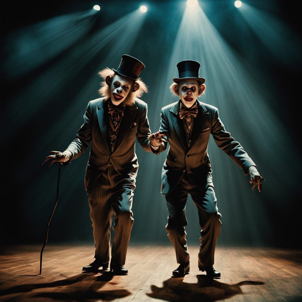 Tap Dancing Zombie Monkey Monster Clown Duo in Cinematic Sty...