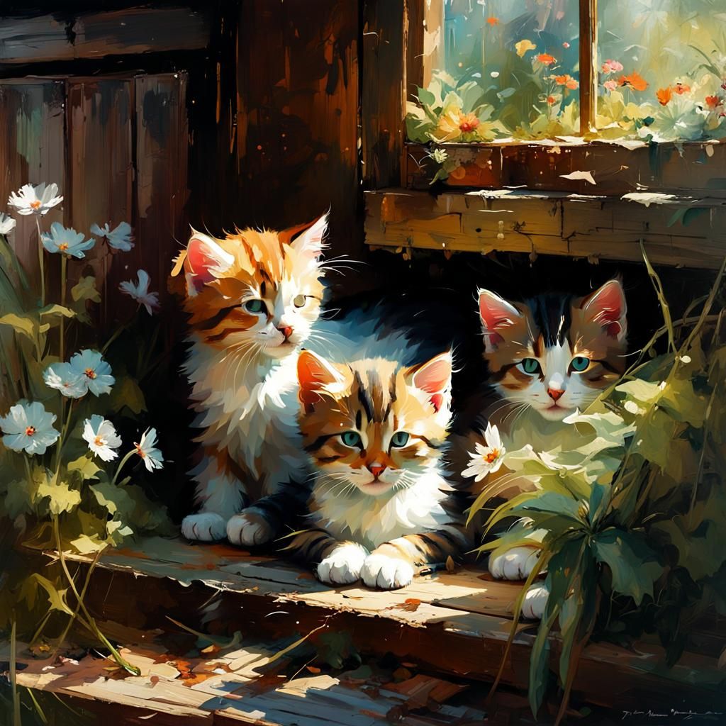 Sleeping Kittens in Garden Shed: Fine Art Portrait