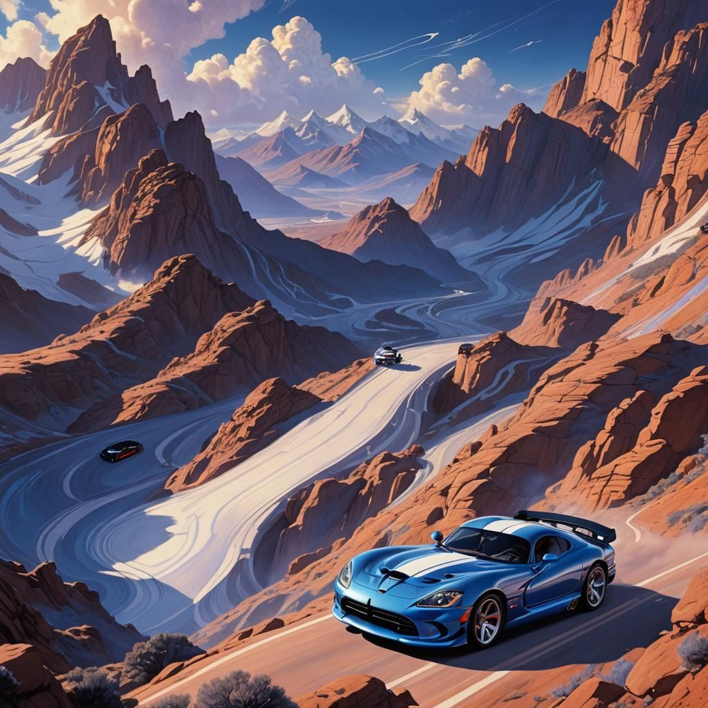 Dodge Viper GTS on Swirling Clouds, Fantasy Concept Art