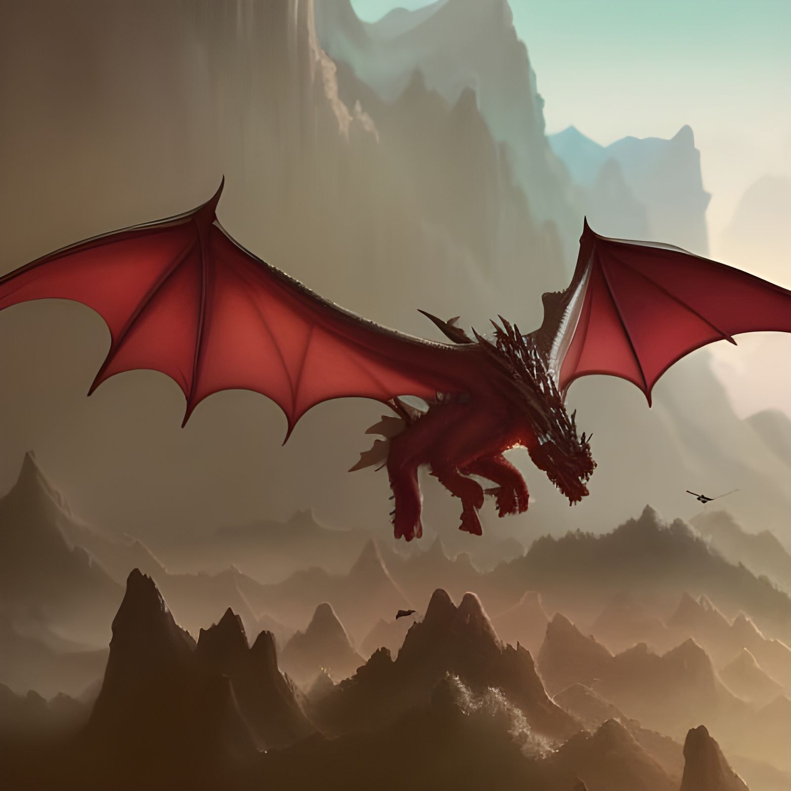 Dragon Spreading Wings over Valley Landscape