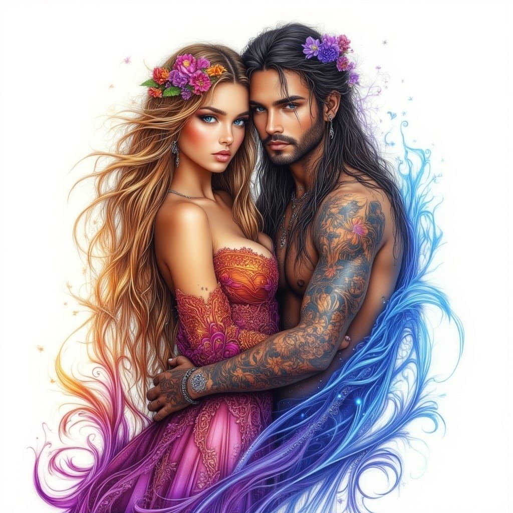 Ethereal Bohemian Couple in Vibrant Colors