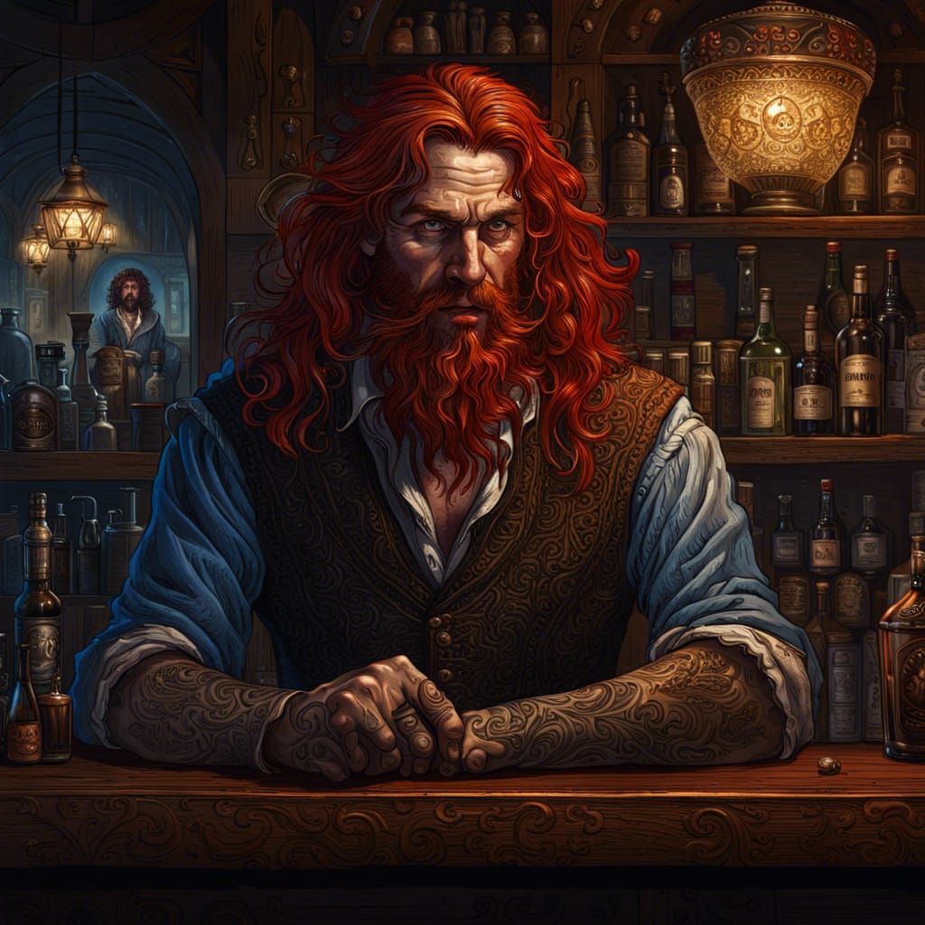 Ornate Portrait of a Handsome Fantasy Barkeeper
