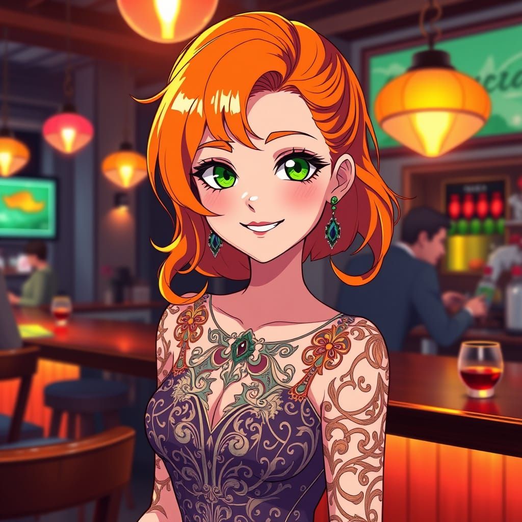 Anime-Style Portrait of an Orange-Haired Woman