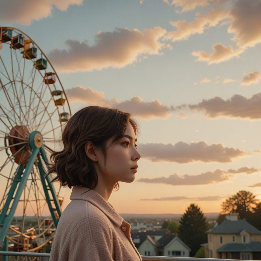 Golden Hour Dreamer on Ferris Wheel