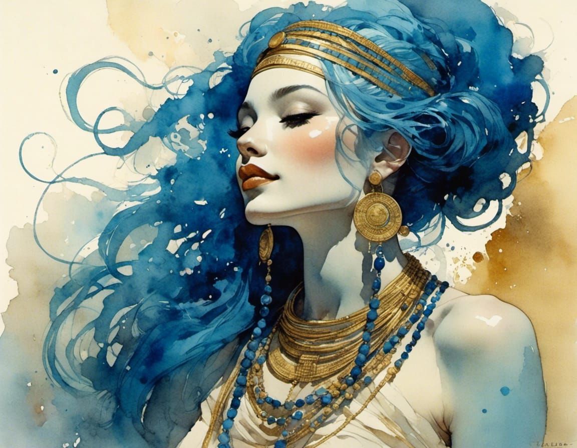 Egyptian Goddess with Electric Blue Hair