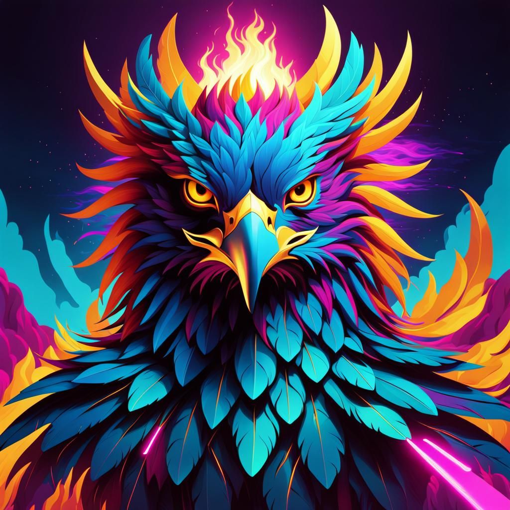 Neon Phoenix Album Cover in Synthwave Style