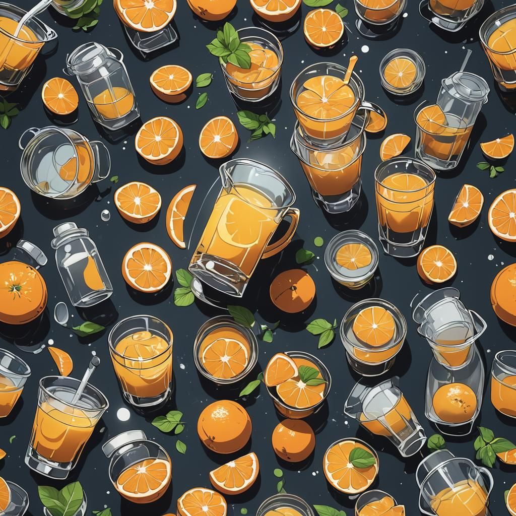 Vibrant Orange Juice Cup in Anime Style