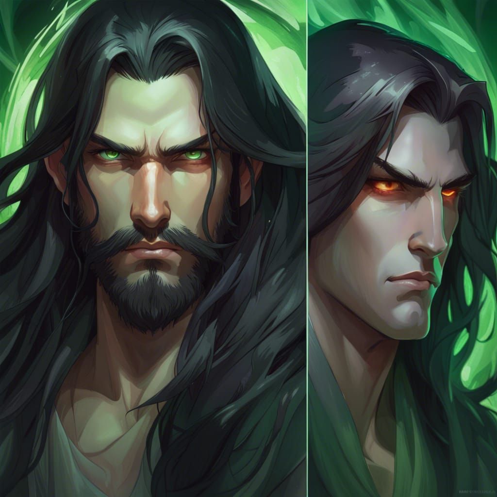 Hades Portrait with Green Eyes in Hyperdetailed Style