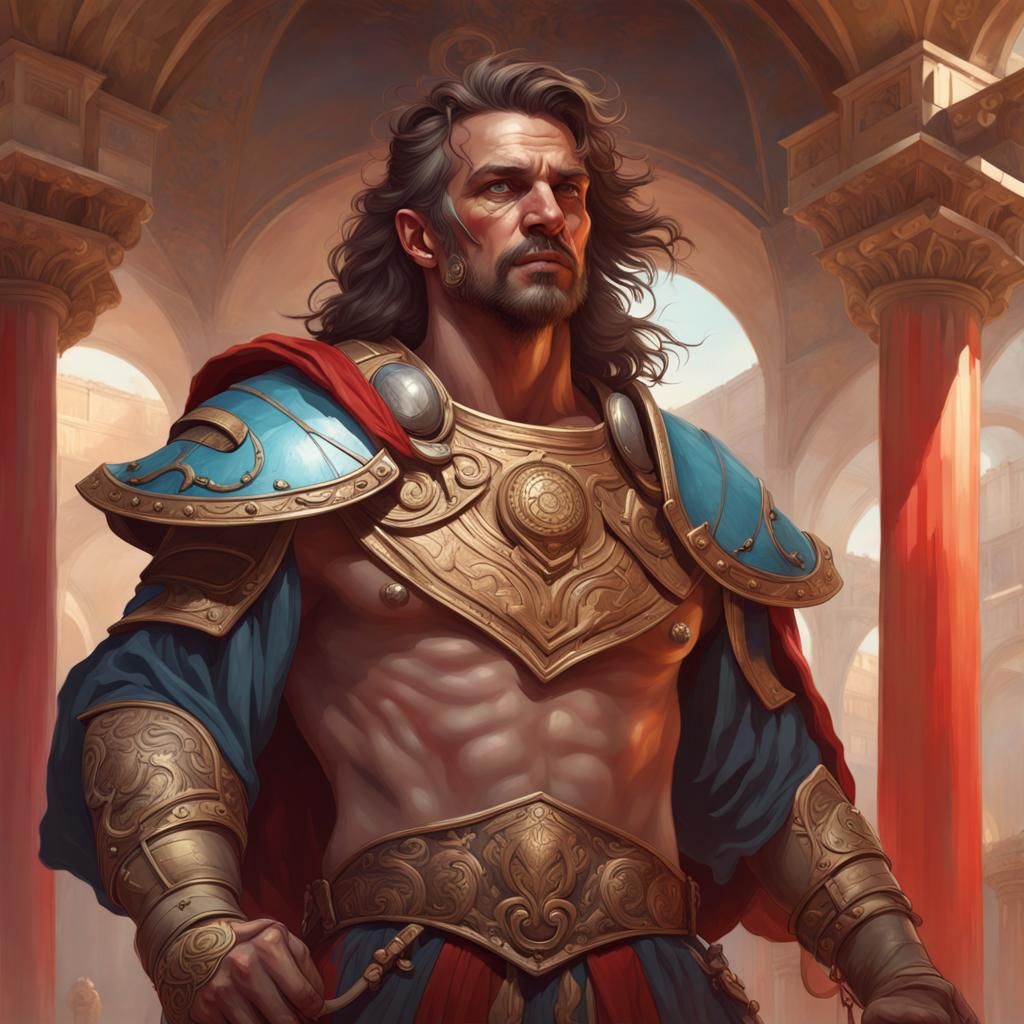 Gladiator in Roman Circus: Hyperdetailed Portrait