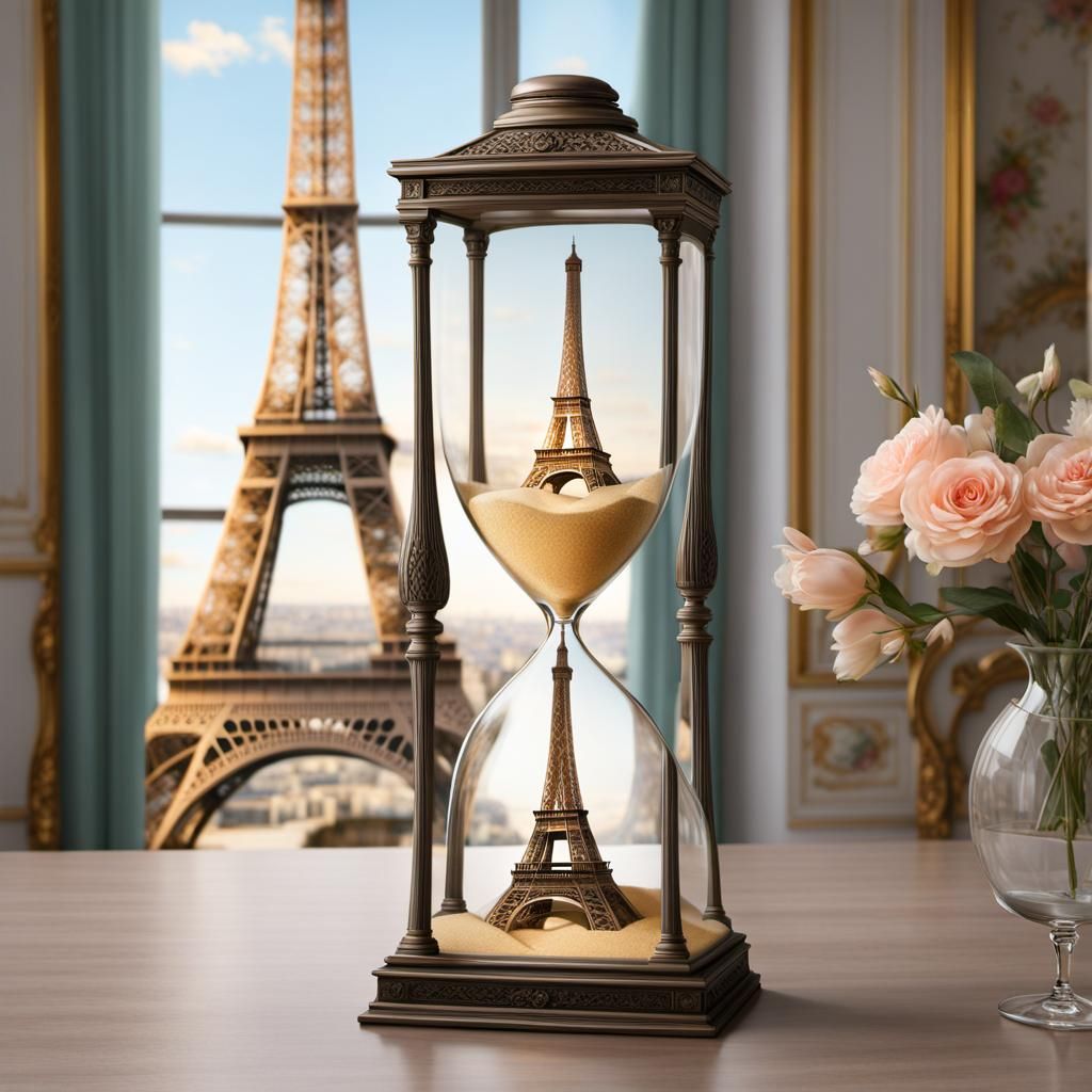Eiffel Tower Hourglass in Whimsical Fantasy Style