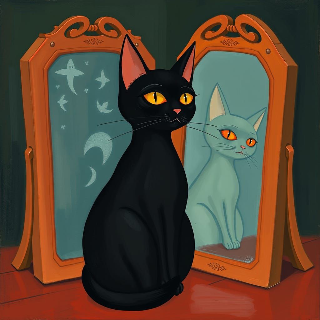 Ethereal Cat Reflections in Clay Mirrors