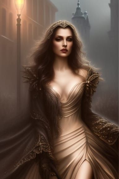 Mystical Woman in Gothic Street, Dark Fantasy Art