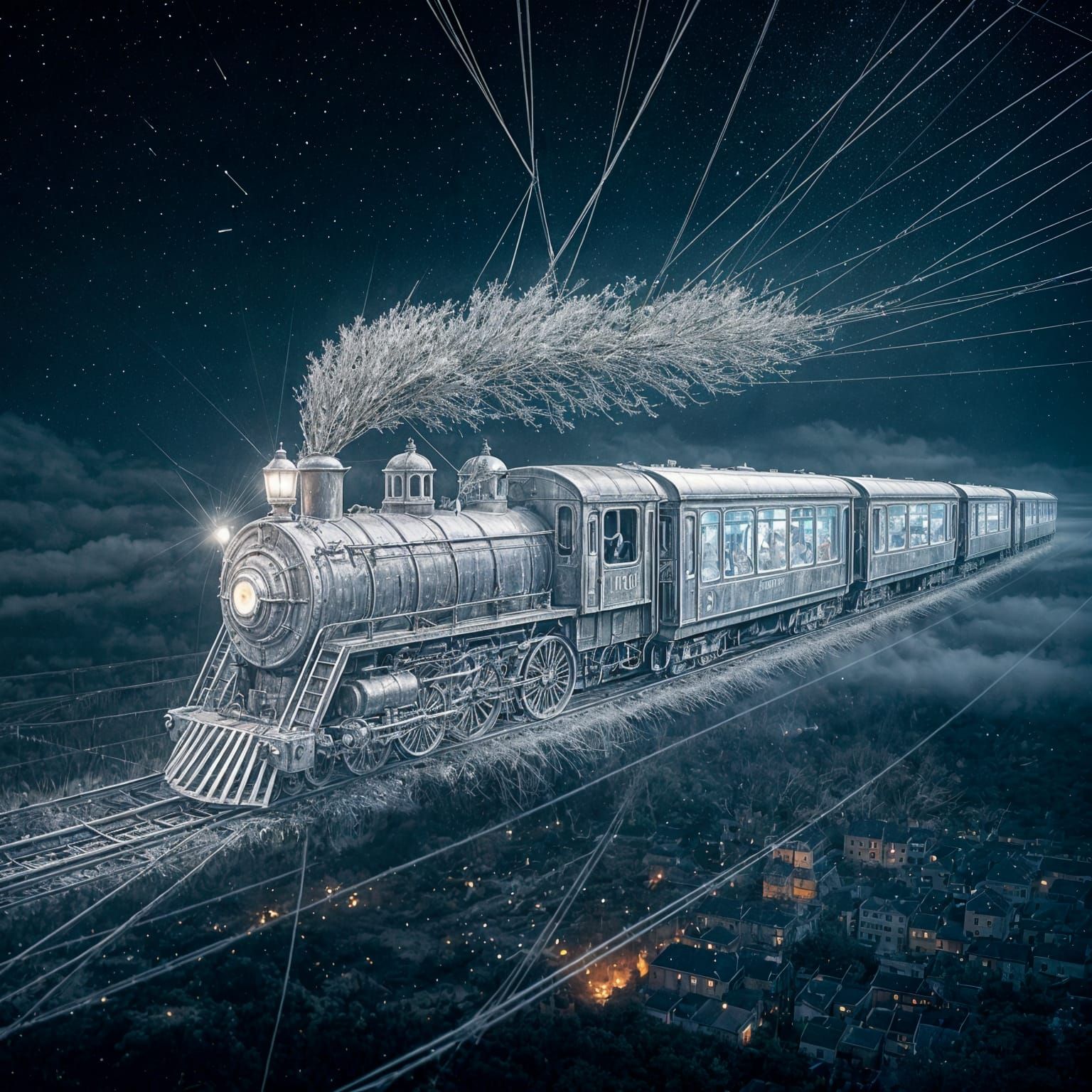 Train on a Web of Dreams in the Night Sky