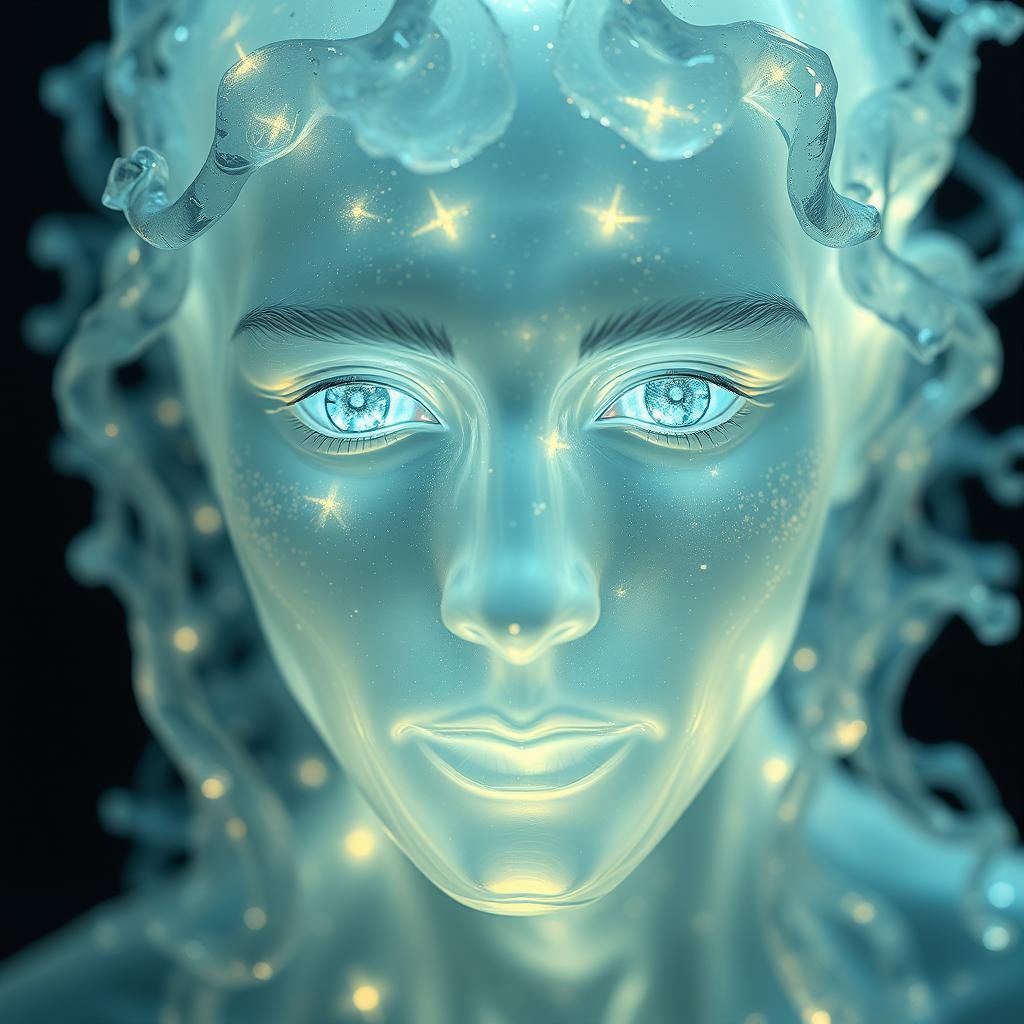 Luminous Crystal Sculpture of a Humanoid Man