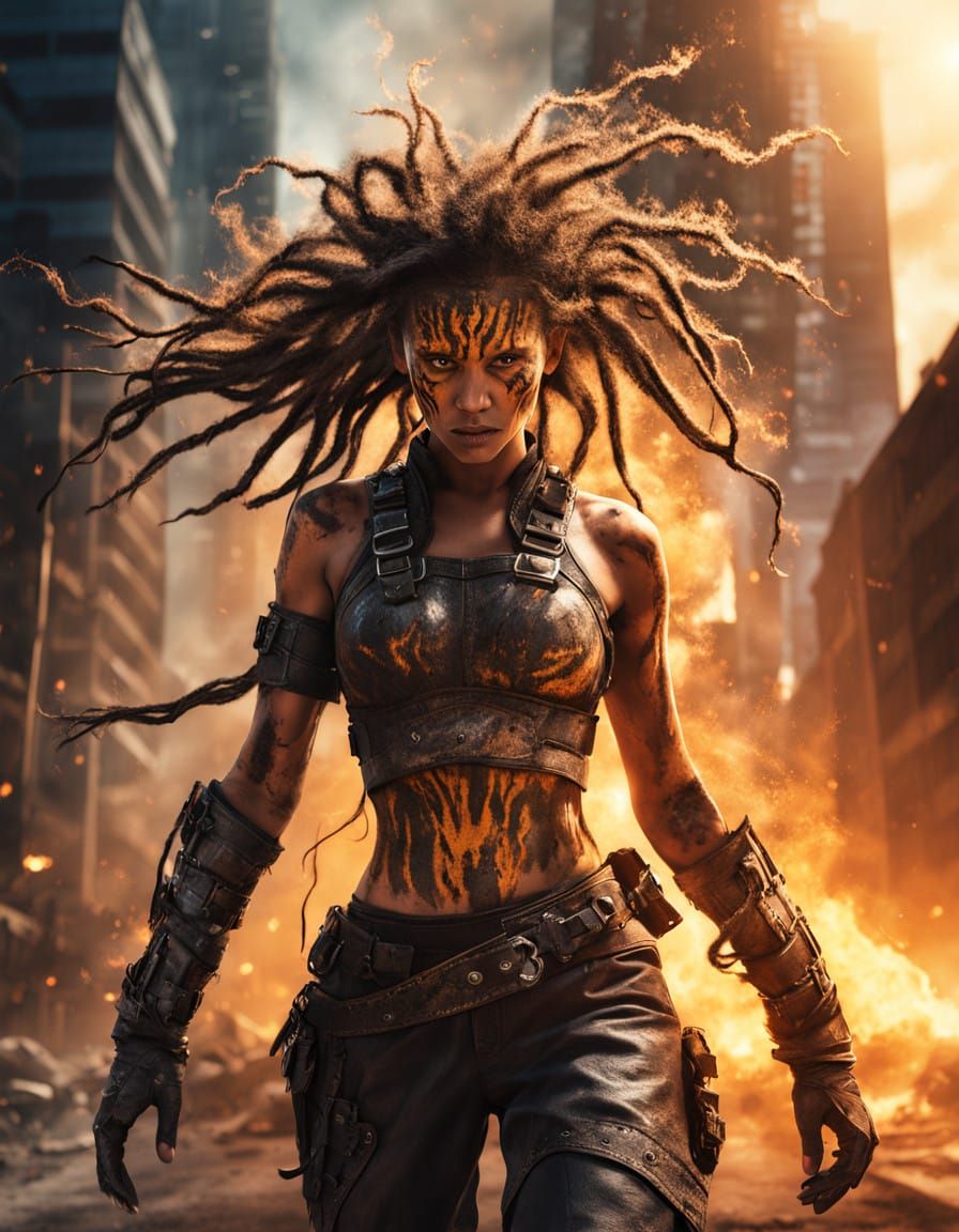 Battle-Hardened Warrior Woman in Inferno