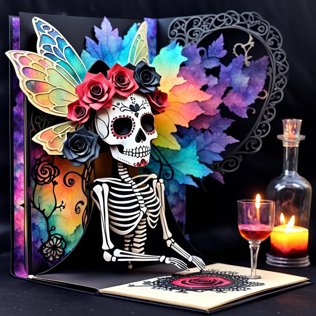 Gothic Sugar Skull Pop-Up Book with Bone Fairy