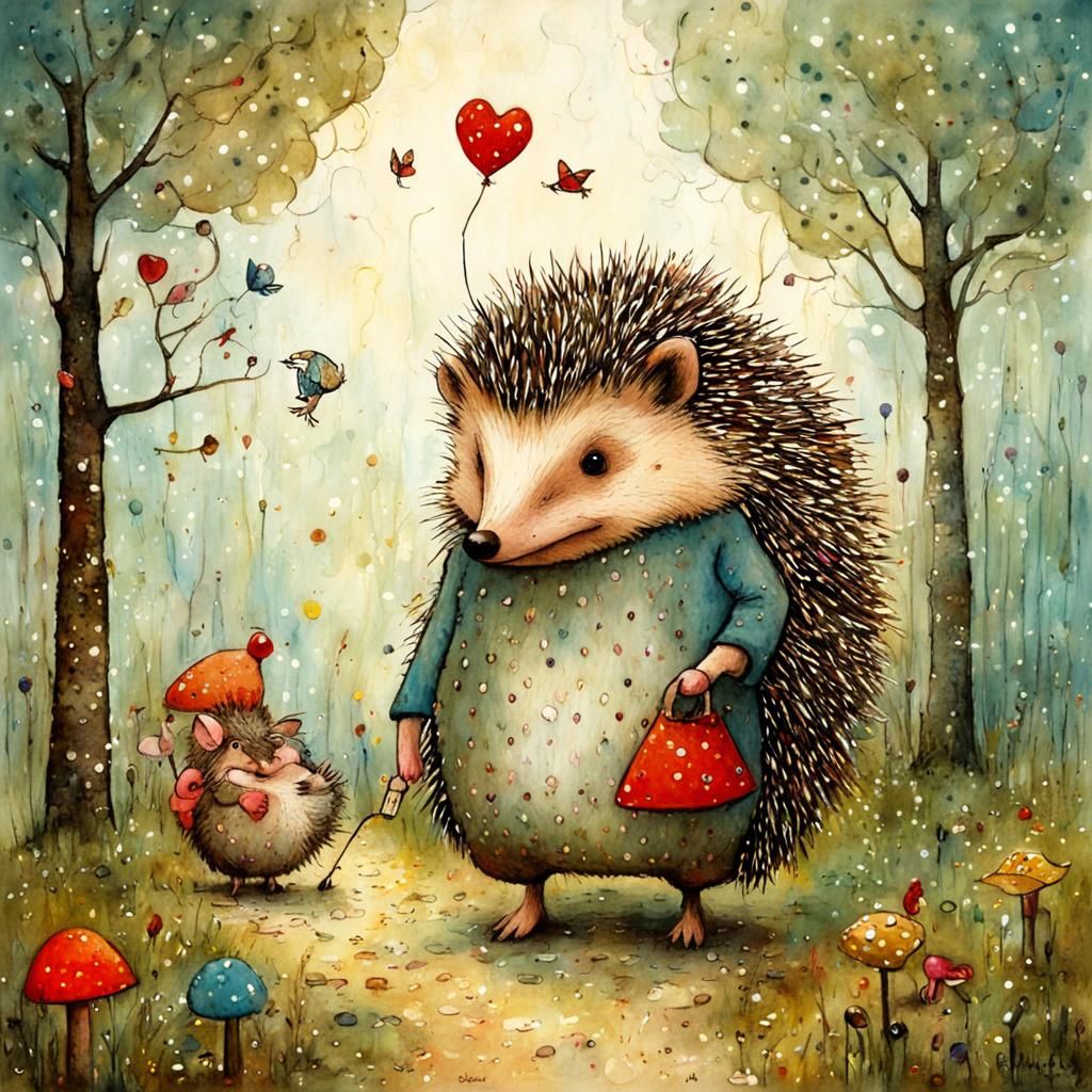 Whimsical Hedgehog and Friends in Magical Illustration