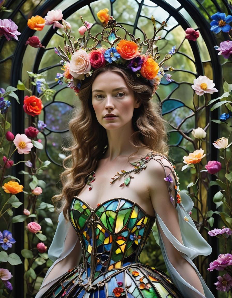 Botanical High Queen of the Blossoms in Stained Glass