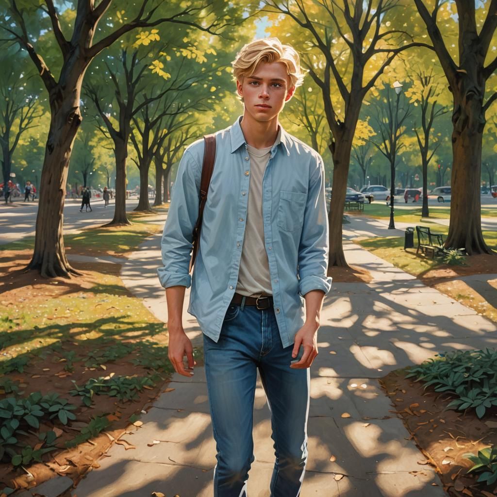 Boston Teenager in Golden Hour Light, Oil Painting